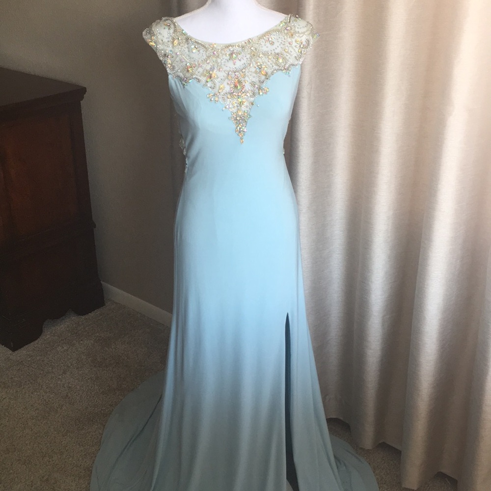 Baby blue full length Tony Bowls evening gown